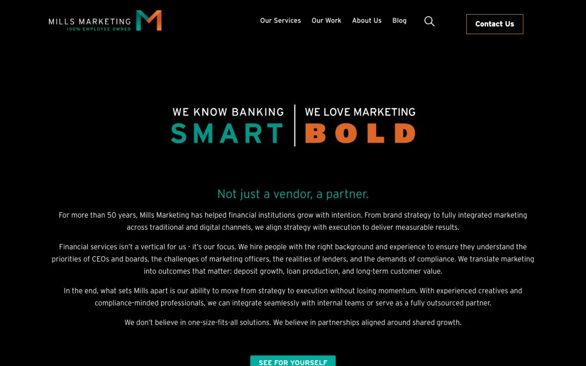 Mills Marketing homepage, captured September 28, 2026
